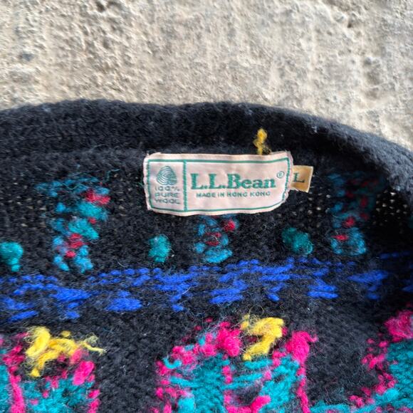 VINTAGE L.L. BEAN CARDIGAN SWEATER ARGYLE GEOMETRIC ABSTRACT KNIT LARGE 80S 90S - Picture 5 of 5